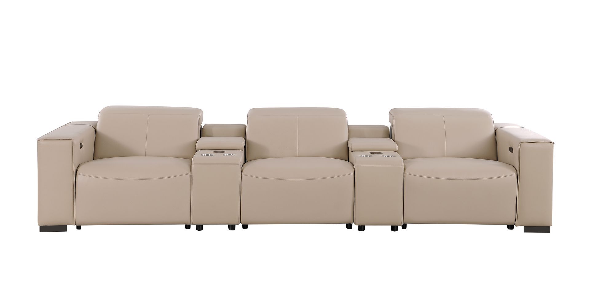 1208 - Leather Sofa With 3 Power Recliners And Two Storage Consoles