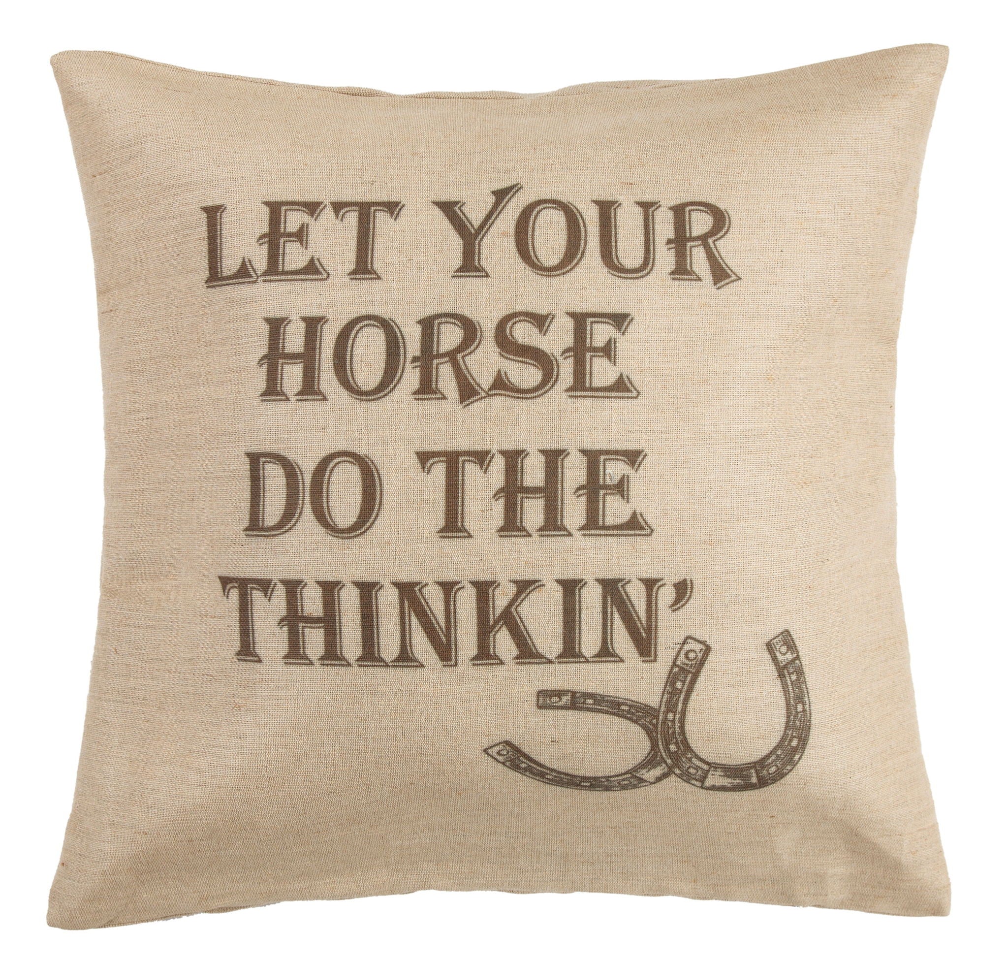 Horse - Burlap Phrase Throw Pillow - Tan
