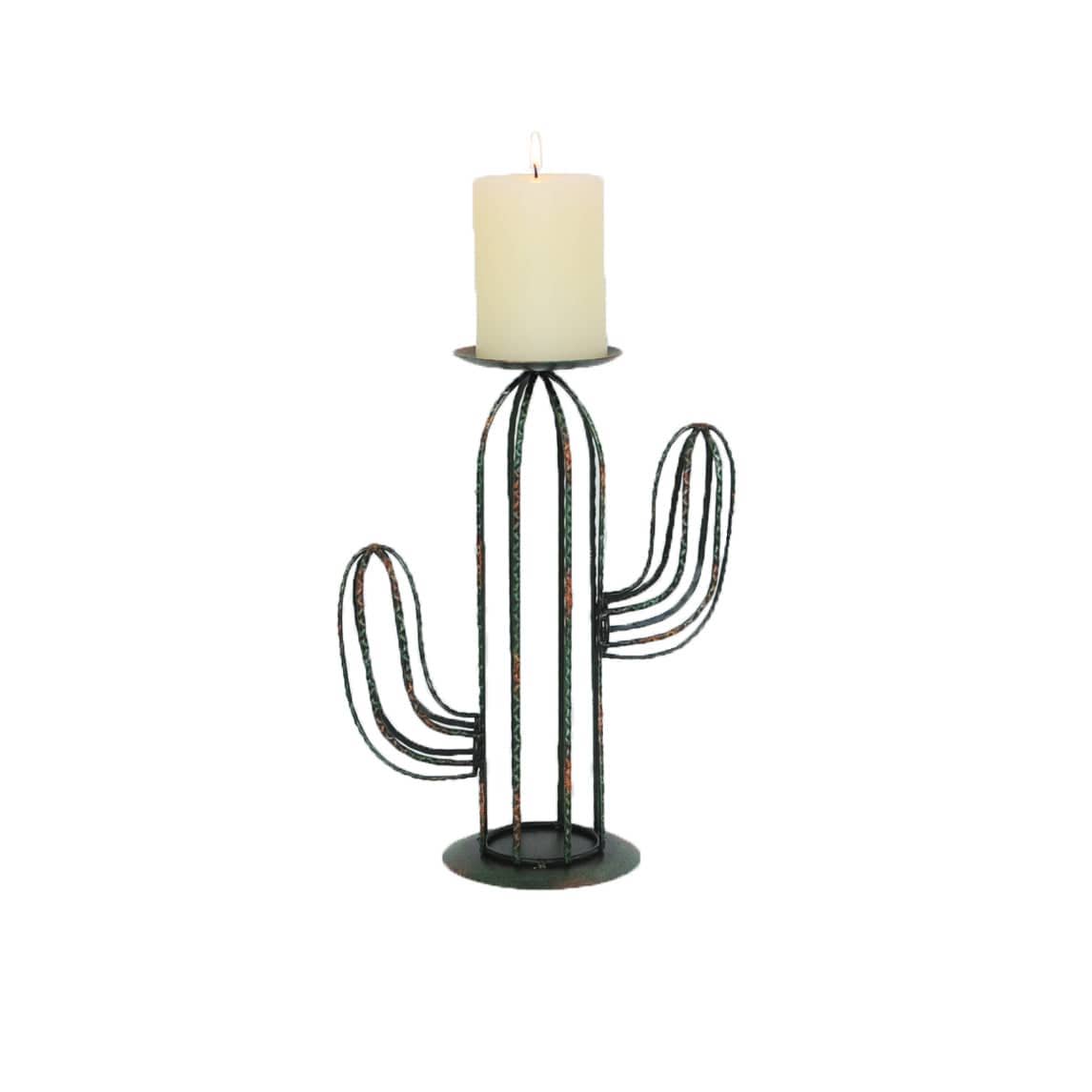 Candle Holder - Cactus Single Candle Holder, 2 Per Carton - Black With Green