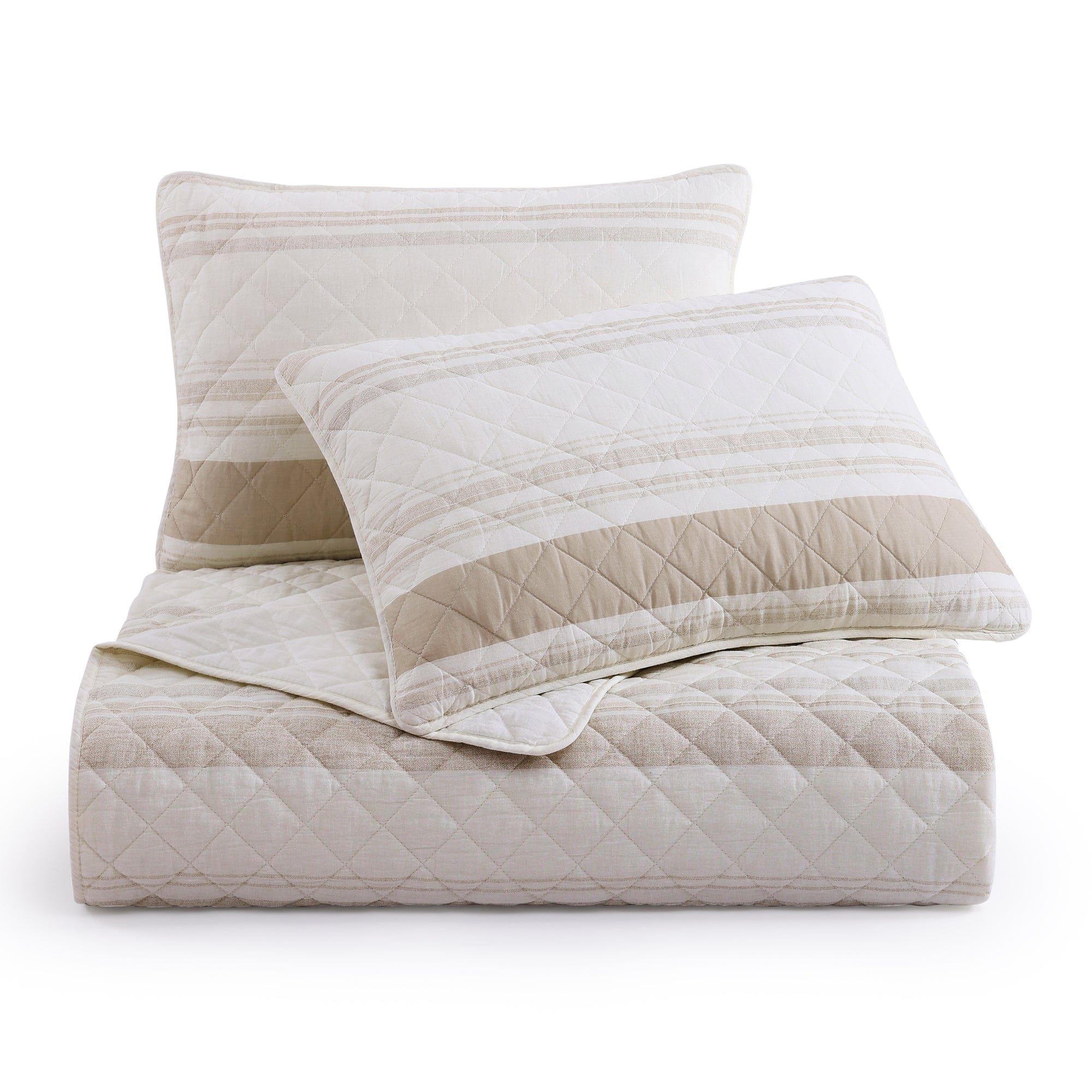 Mystic Stripe - Twin Cotton Gauze Quilt Set (Set of 2) - Taupe