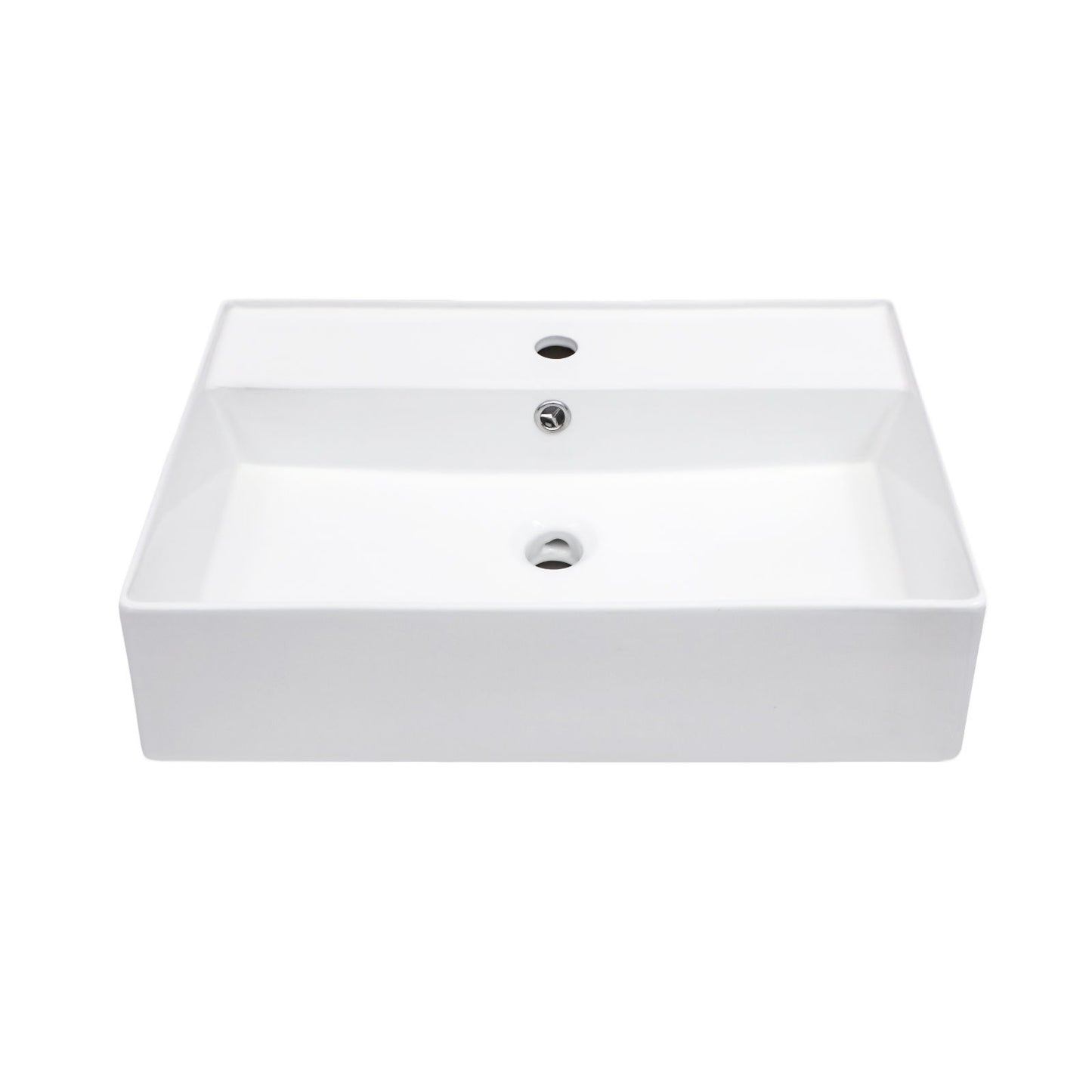 Modern Ceramic Rectangular Wall Mounted Bathroom Sink With Faucet Hole & Overflow