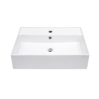 Modern Ceramic Rectangular Wall Mounted Bathroom Sink With Faucet Hole & Overflow