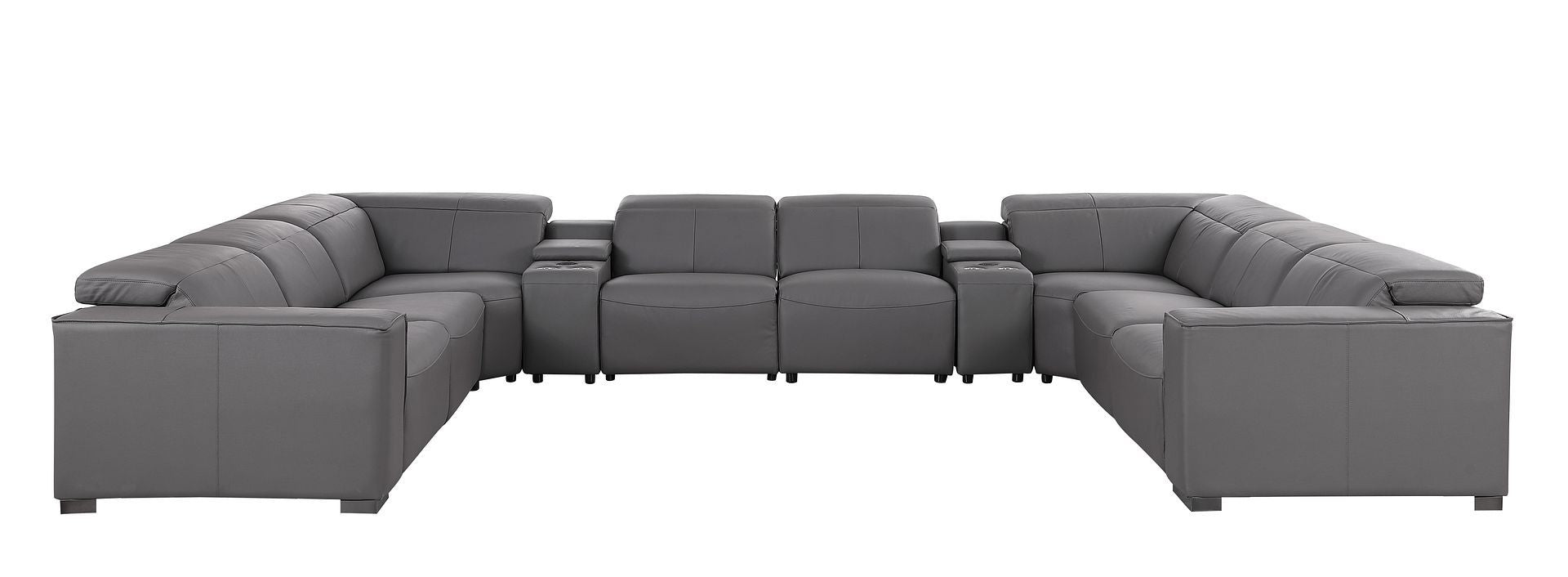 1208 - 10 Piece U Shaped Leather Sectional With 4 Power Recliners & Power Headrest