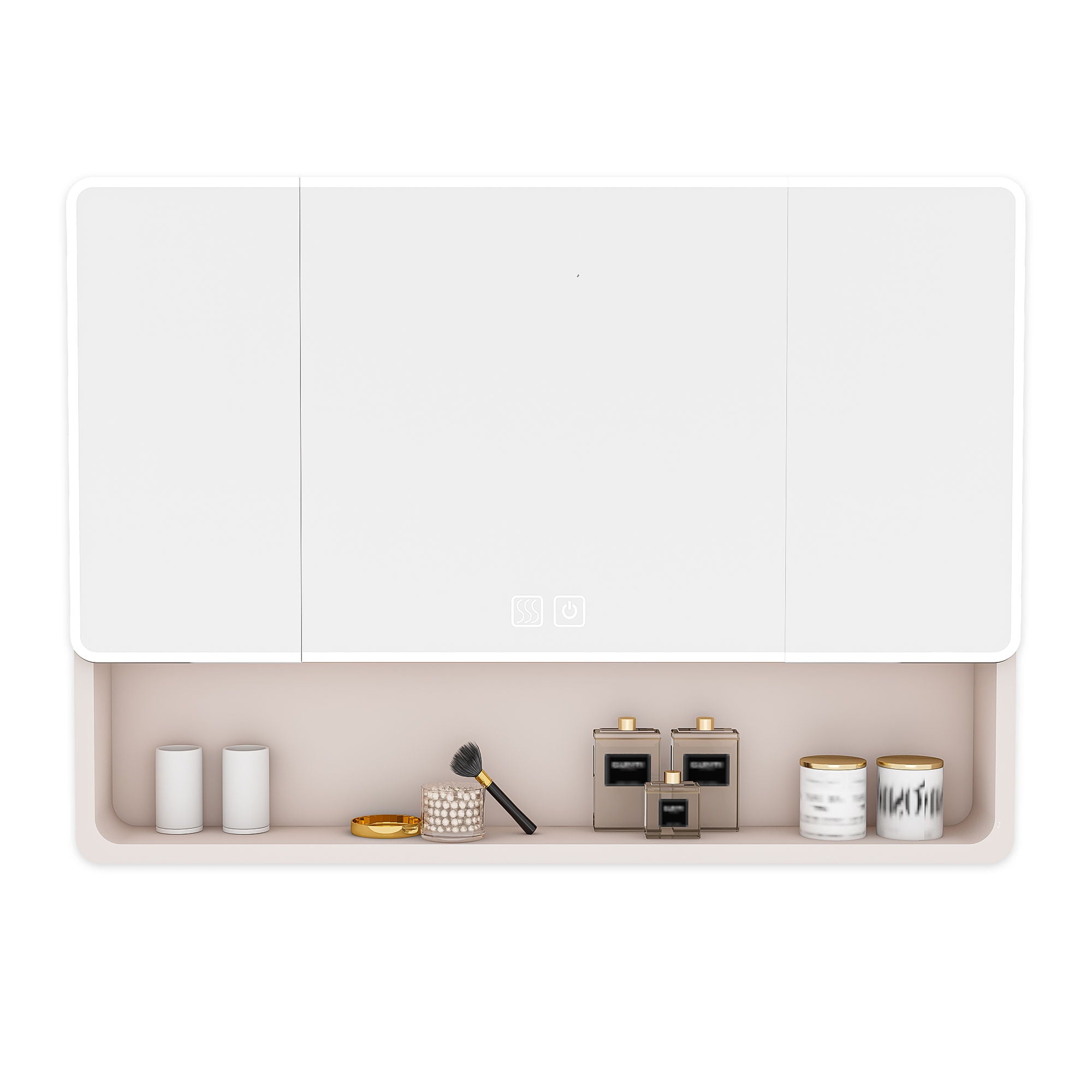Aluminium Medicine Cabinet Mirror, With 3 Colors LED Light And Defogging Function - Khaki