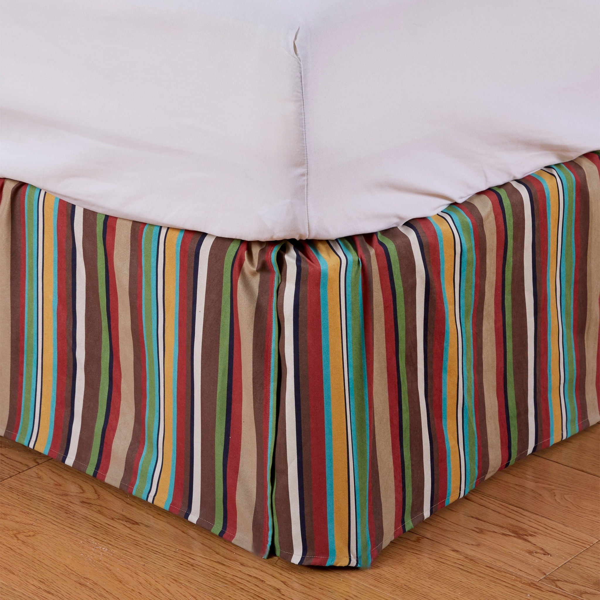 Tammy - Twin Multicolor Stripe Bed Skirt - Gold / Navy / Red