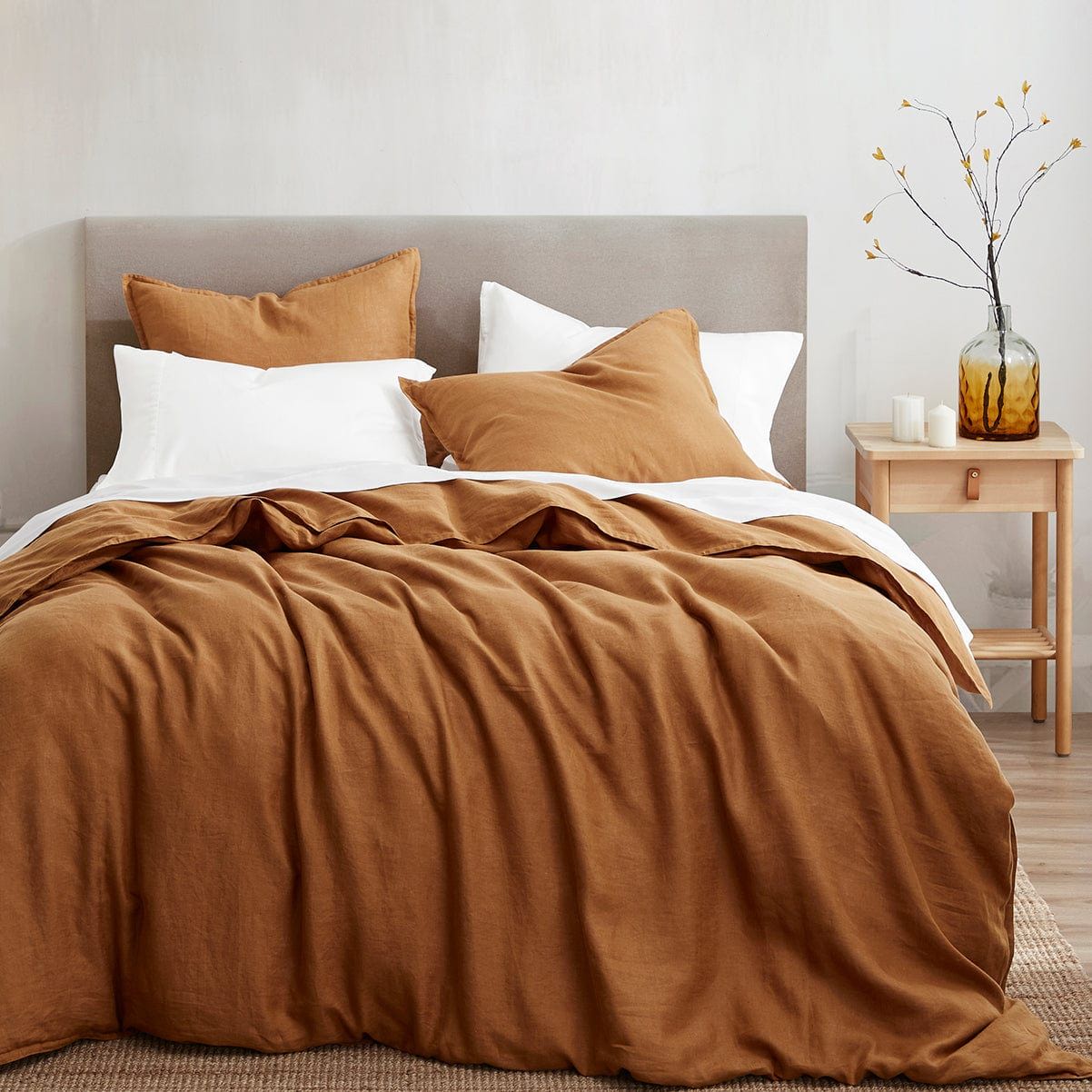 100% French Flax Linen - Queen Duvet Cover Set (Set of 3) - Caramel