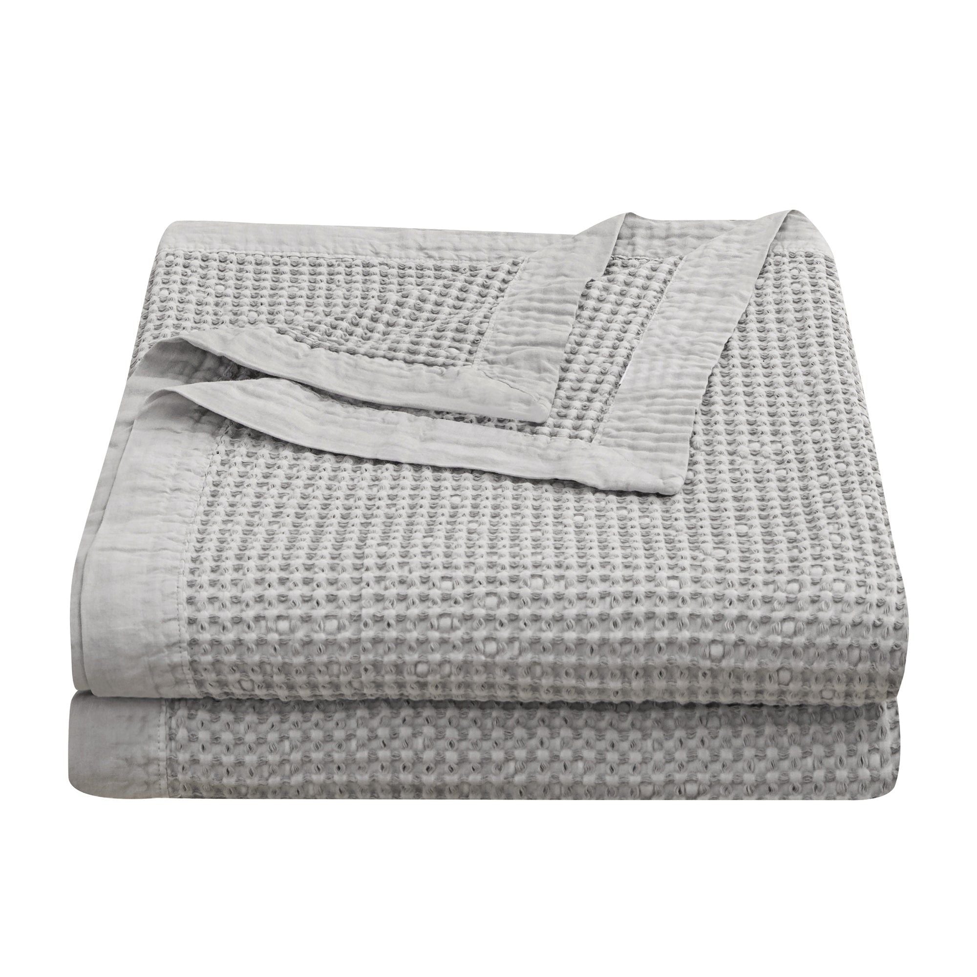 Stonewashed Cotton Waffle Weave - King Coverlet - Gray