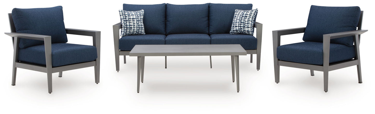 Gali - Sofa / Chairs / Table Set (Set of 4) - Gray / Blue