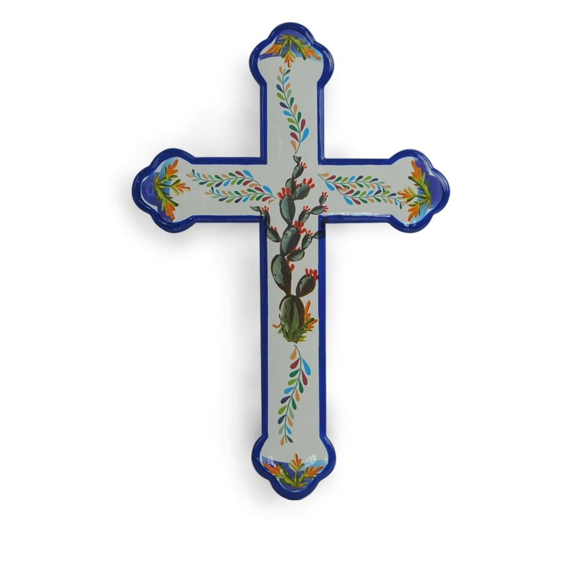 Wall Décor - 11" x 16" Colorful Mexican Motif Cross Wall Décor 4 Per Carton - White / Blue