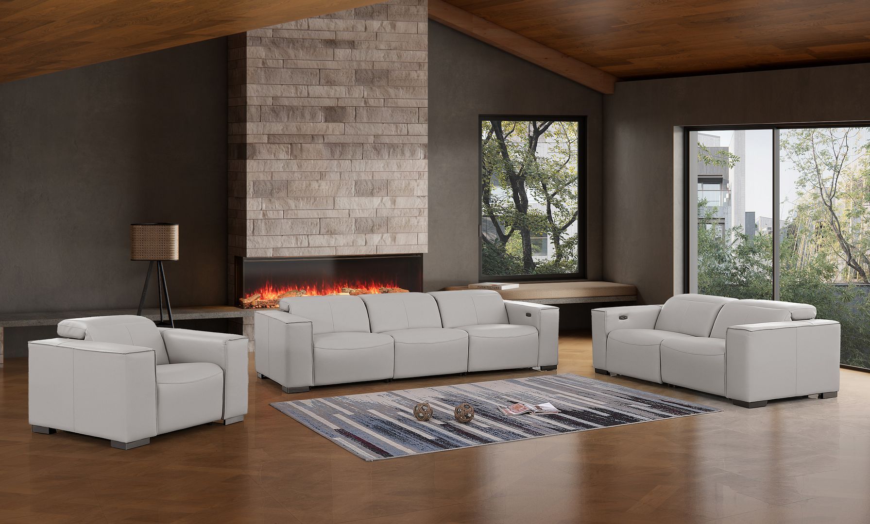1208 - Leather Reclining Set (Sofa, Loveseat & Chair With 5 Power Recliners)