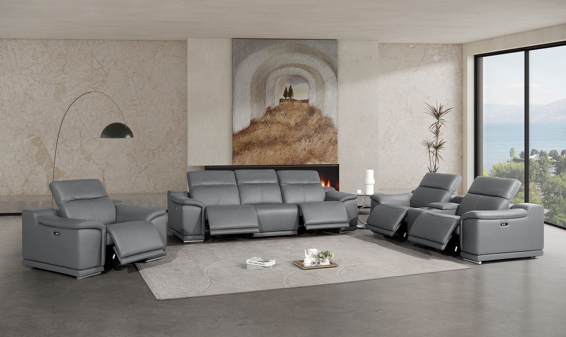 2679 - Power Reclining Sofa, Console Loveseat & Chair Set In Genuine Leather (5 Recliners)