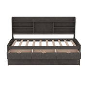 Captain Bed With Built In Bookshelves, 3 Storage Drawers, And Trundle