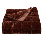 Stella - Faux Silk Velvet Double Box Stitch Throw - Copper Brown