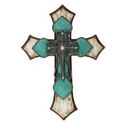 Cross - 22" x 15.5" Triple Layer Cross Wall Décor With Metal Scrollwork  - Cream / Turquoise