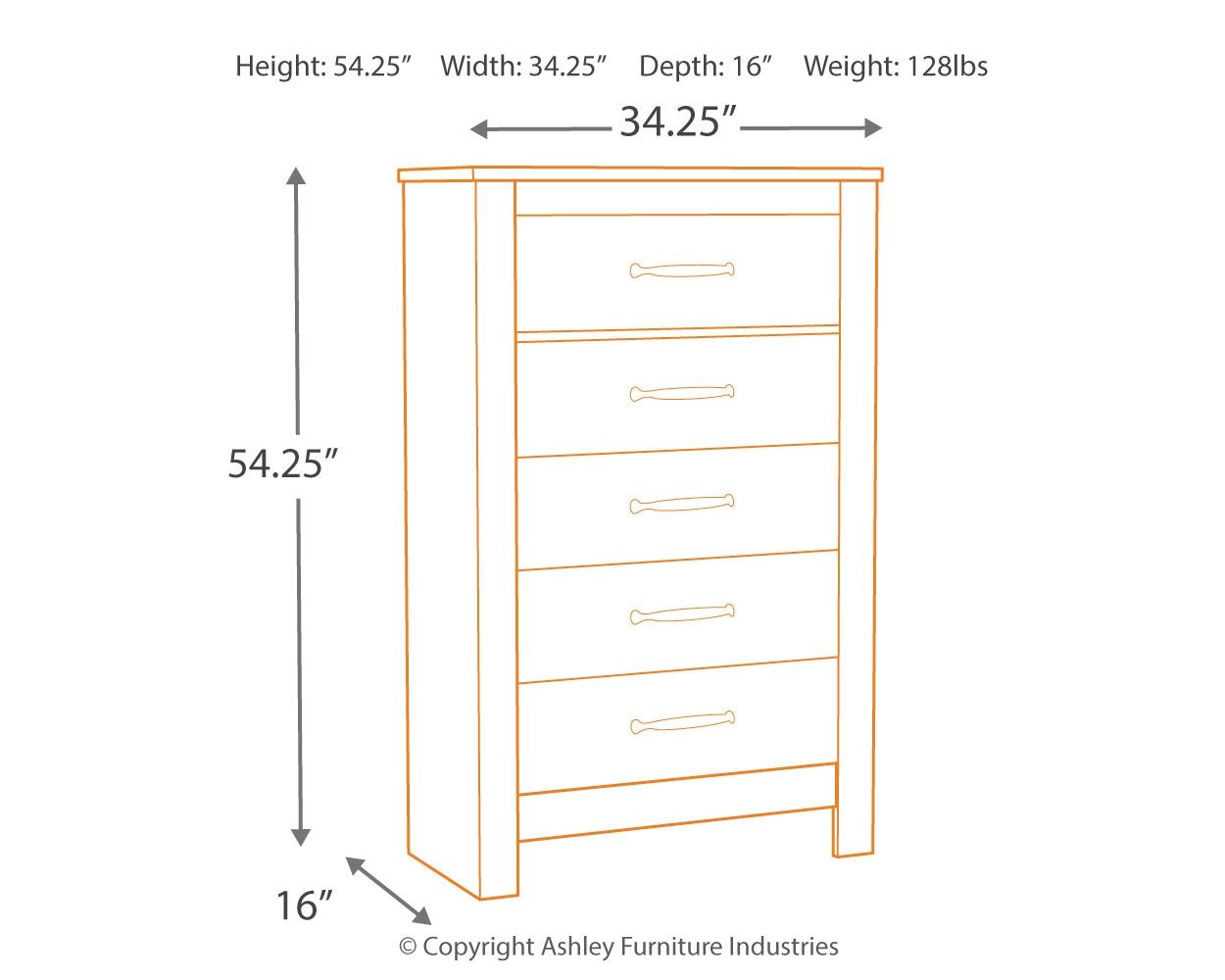 Bellaby - Five Drawer Chest - Whitewash