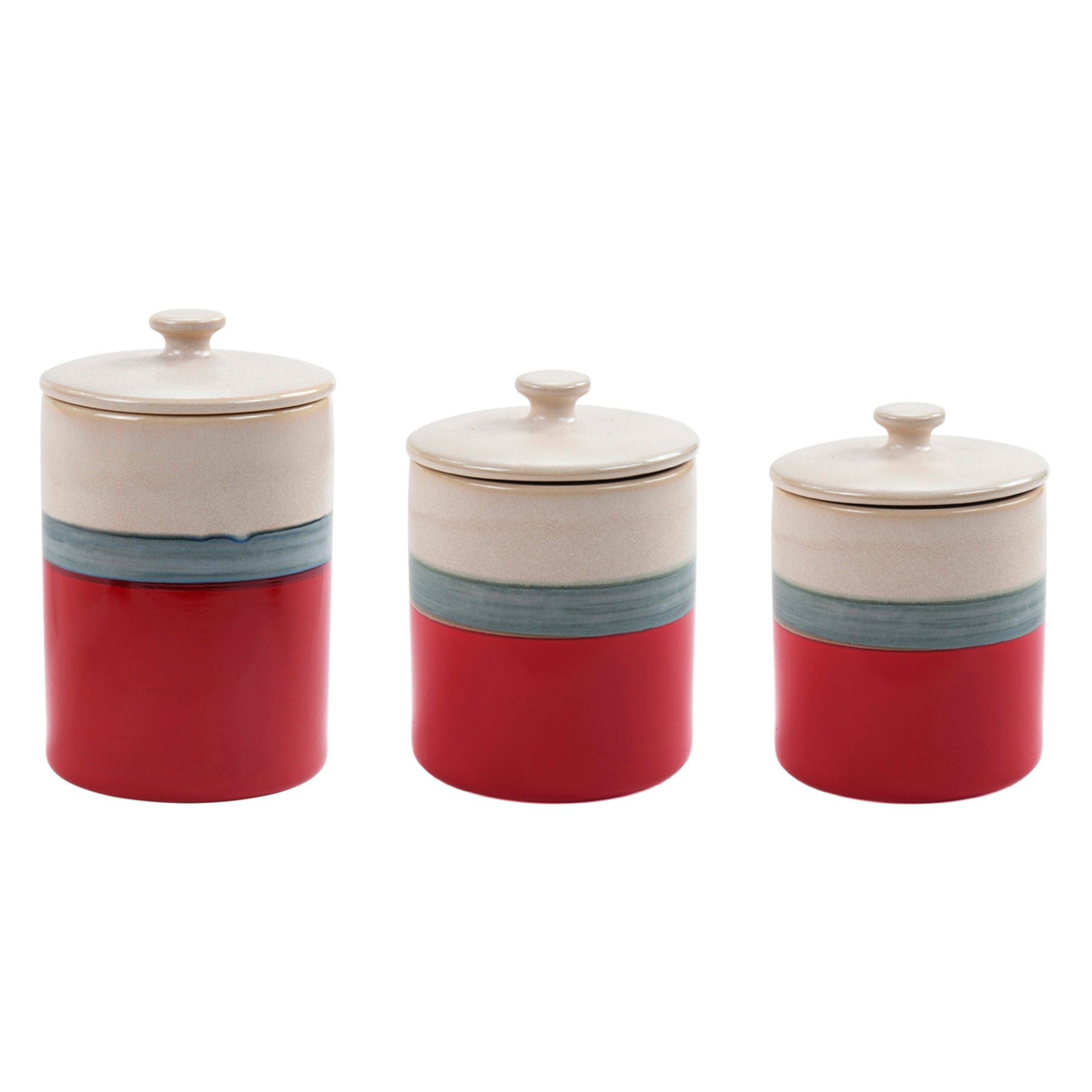 Pasadizo Stoneware - Ceramic Canister Set (Set of 3), 2 Sets - Red