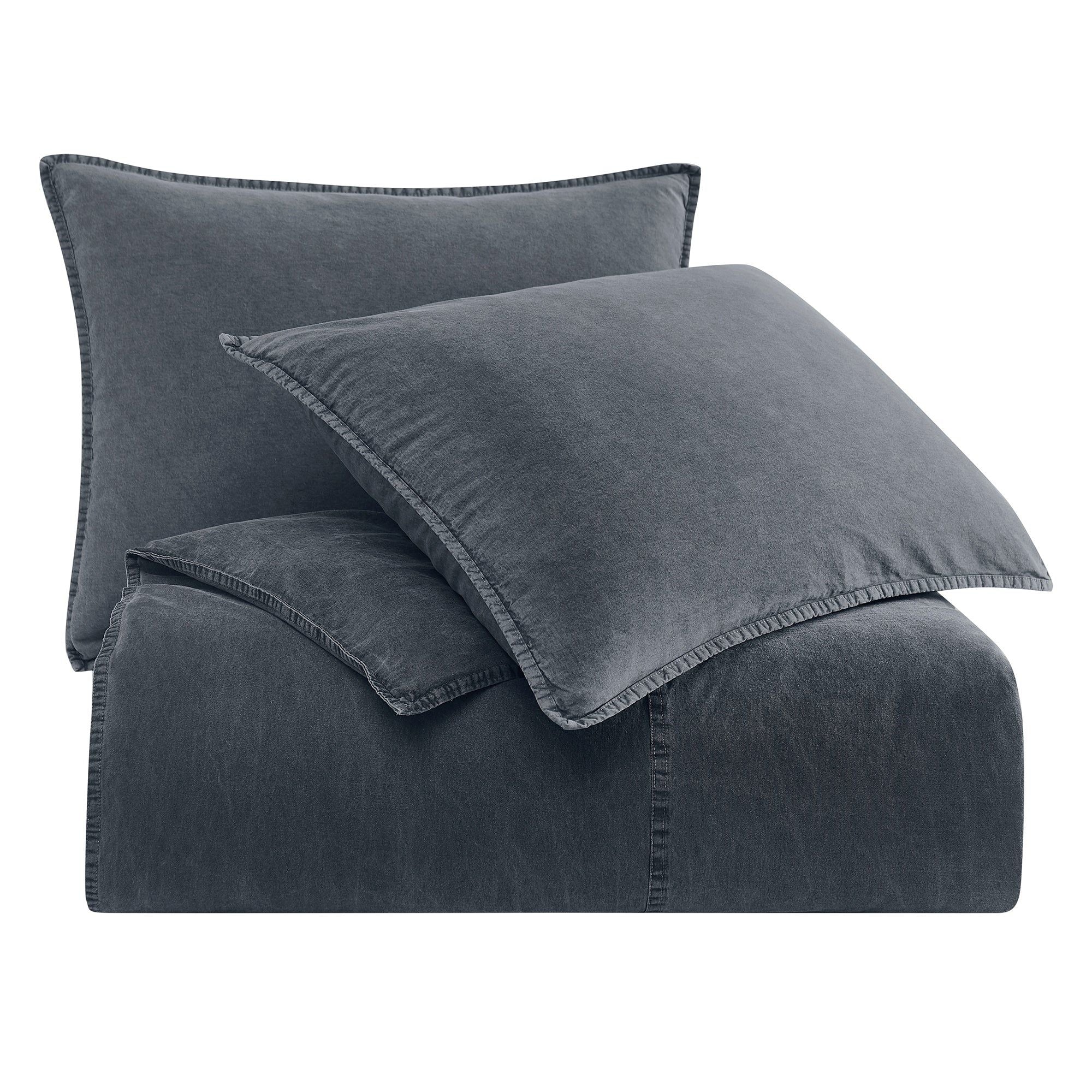 Cotton Canvas - Queen Stonewashed Duvet Cover Set (Set of 3) - Charcoal