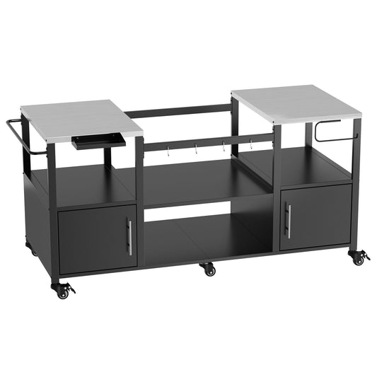 Outdoor Grill Table For Big Egg Style Bbq With Metal Grill Cart And Storage Box And Metal And Stainless Steel - Black / Silver
