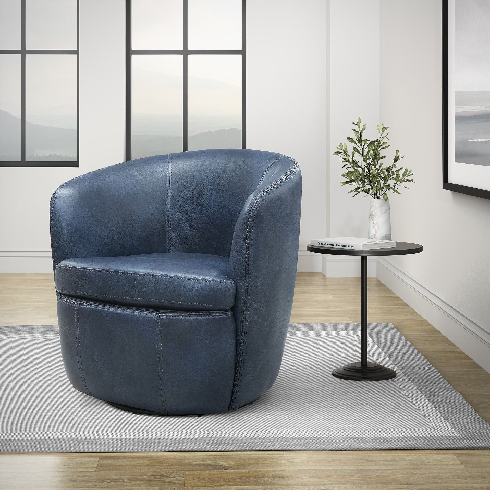 Barolo - 100% Italian Leather Swivel Club Chair (Set of 2)