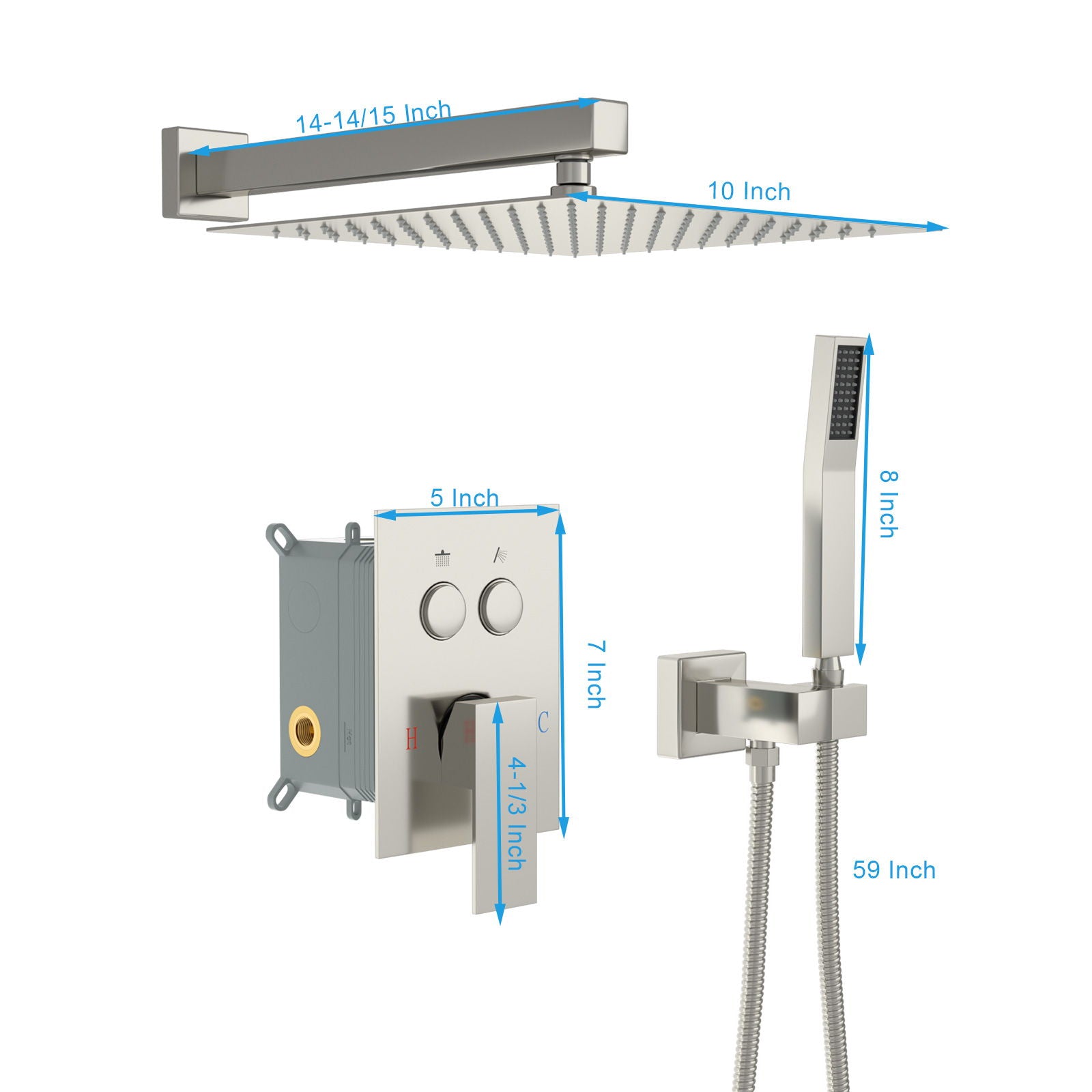 Dual Shower Head System With Square Rain Shower And Rough In Valve