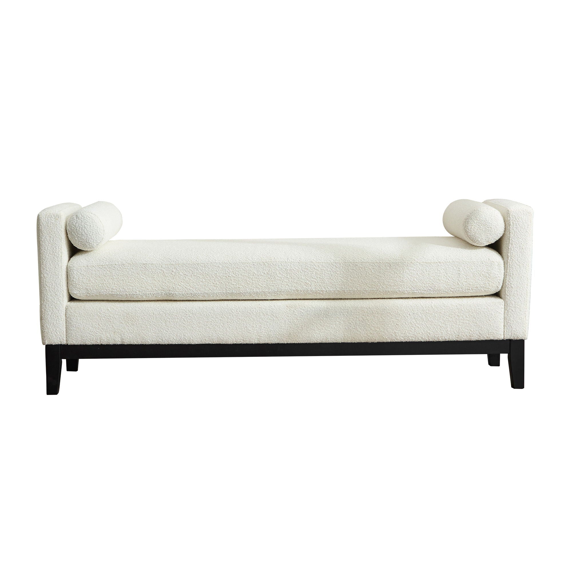 Elegant Upholstered Bench, Daybed, Ottoman With Wood Legs & Bolster Pillows - Thumbnail 2