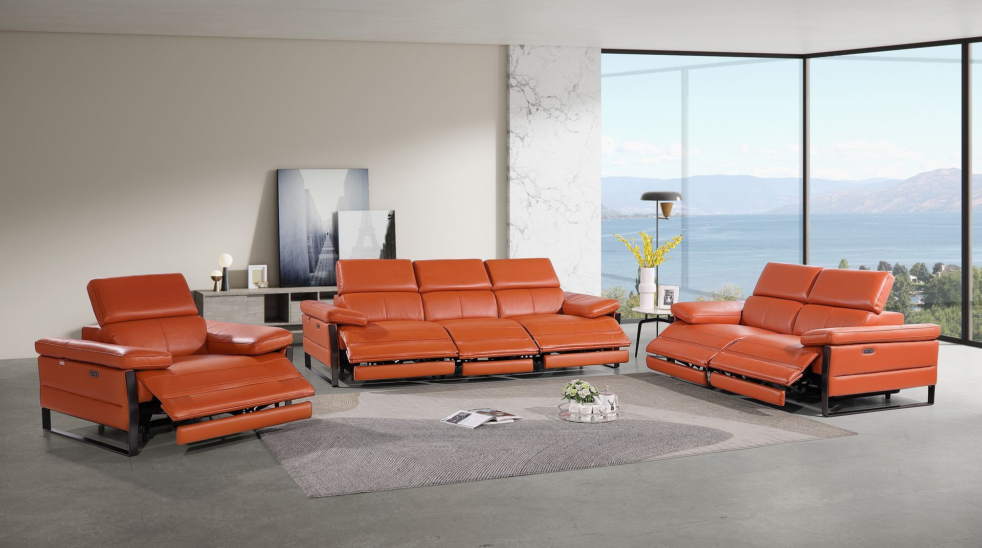 1246 - Modular Power Triple Reclining Sofa, Loveseat, And Chair Set With Power Headrests