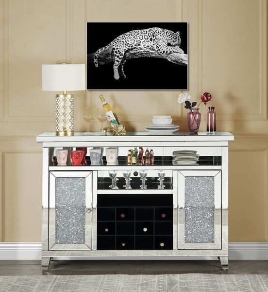 Noralie Wine Cabinet w/Led, Mirrored & Faux Diamonds