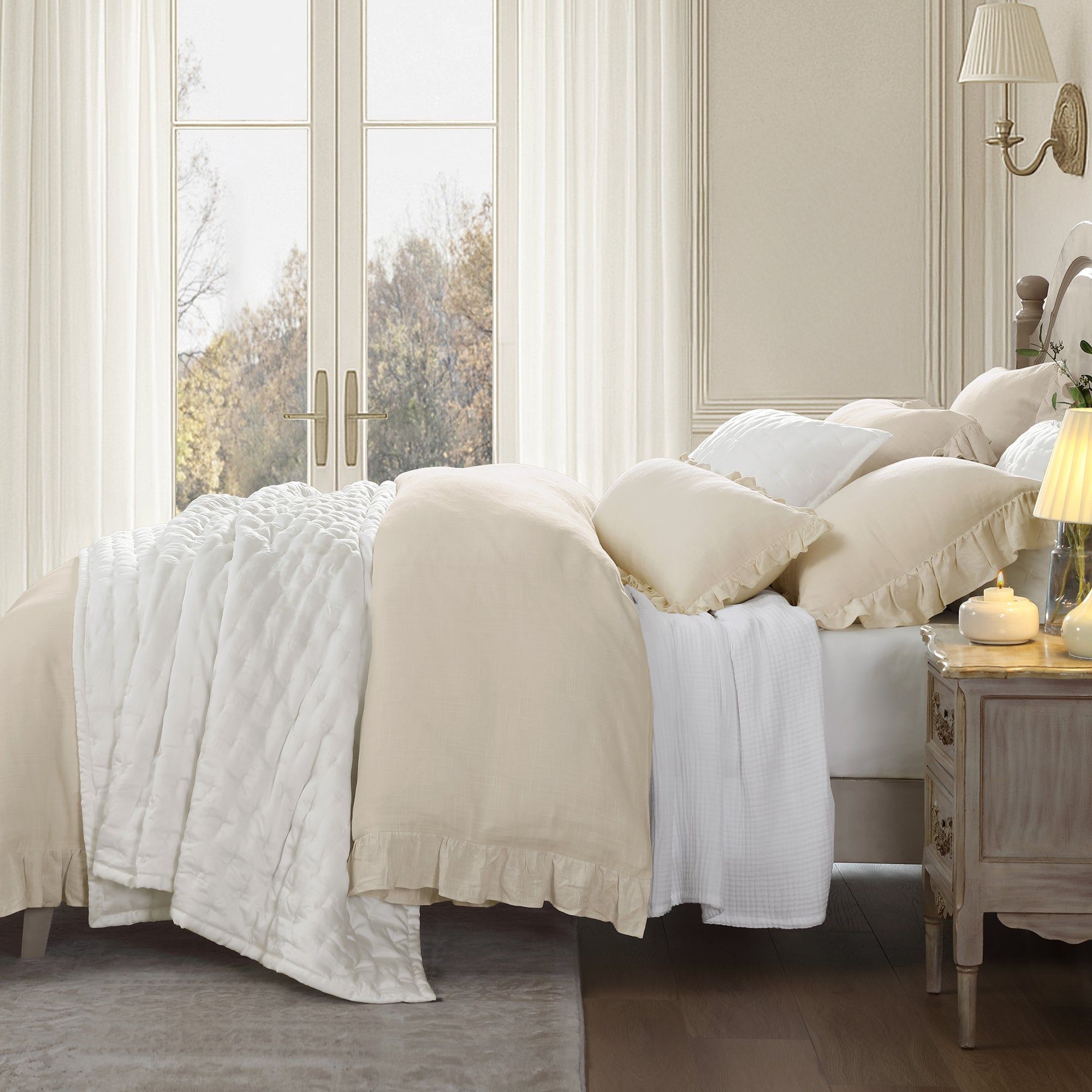 Lily - Queen Washed Linen Duvet Cover Set (Set of 3) - Light Tan