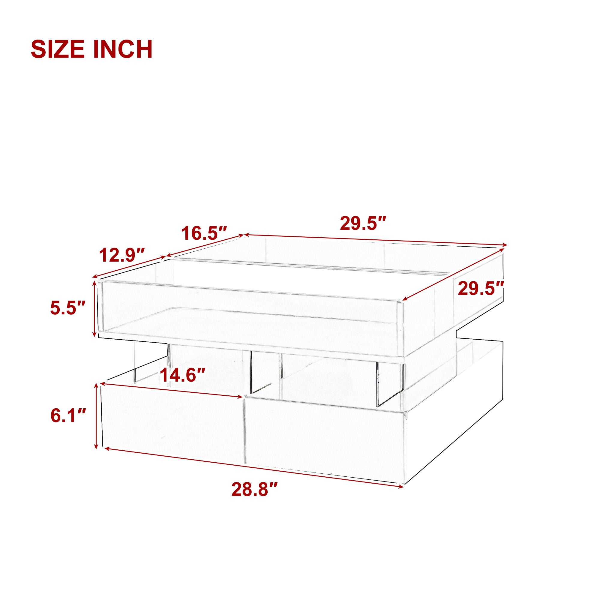 Lift Top Coffee Table With 2 Drawers, Hidden Space And LED Lights For Living Room