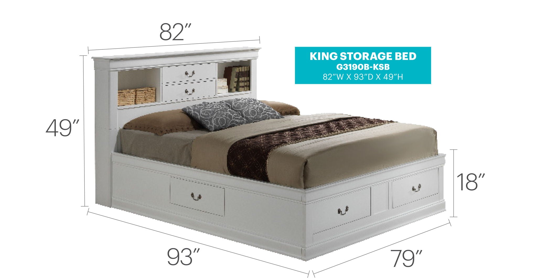 Traditional Style Bookcase Storage Bed
