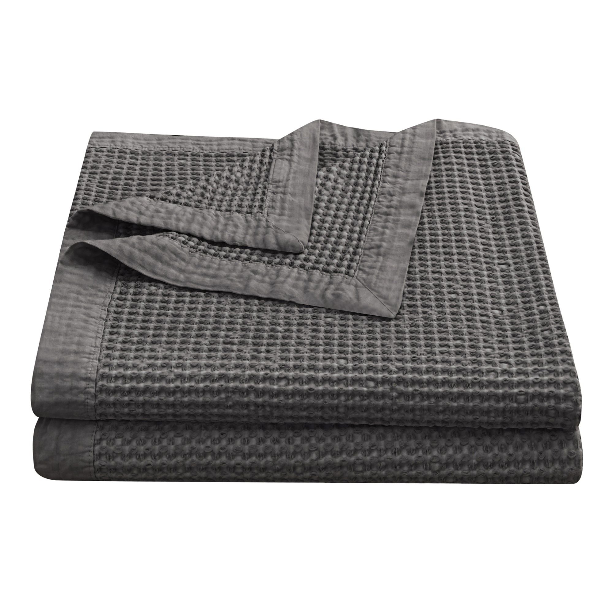 Stonewashed Cotton Waffle Weave - Twin Coverlet - Slate
