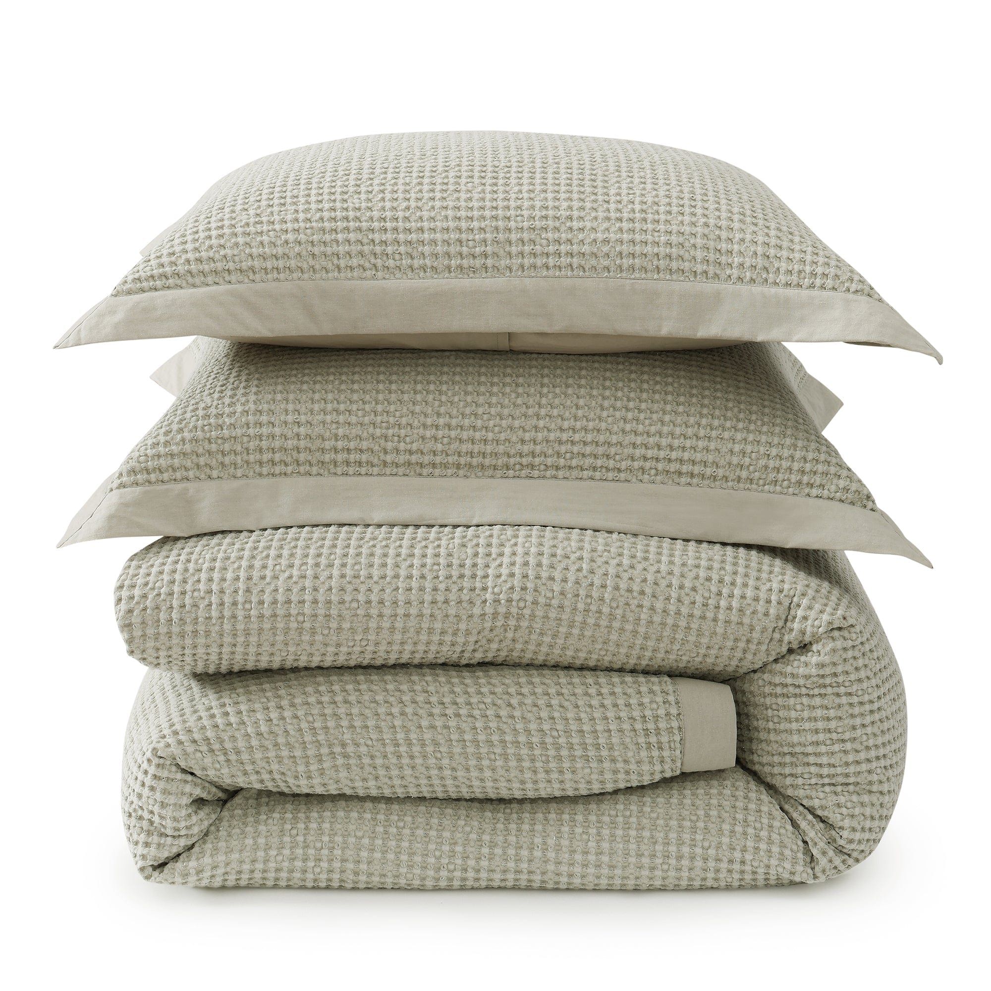 Stonewashed Cotton Waffle Weave - Queen Duvet Cover Set (Set of 3) - Light Tan