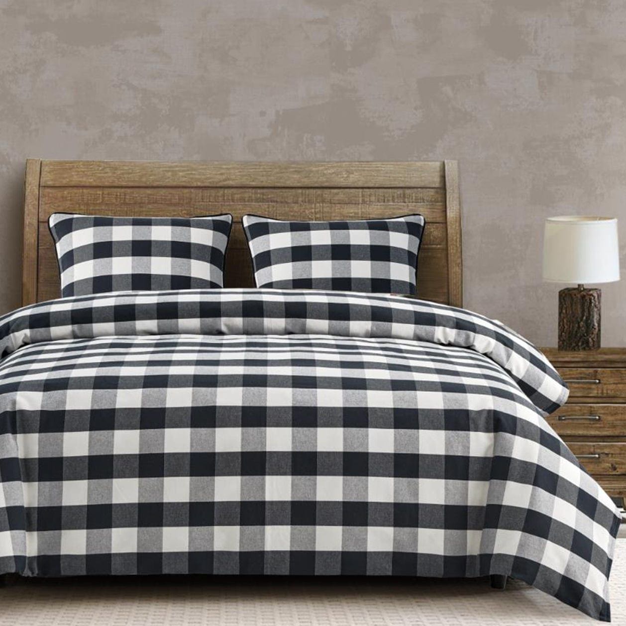Camille - King Buffalo Check Duvet Cover Set (Set of 3) - Black / Natural