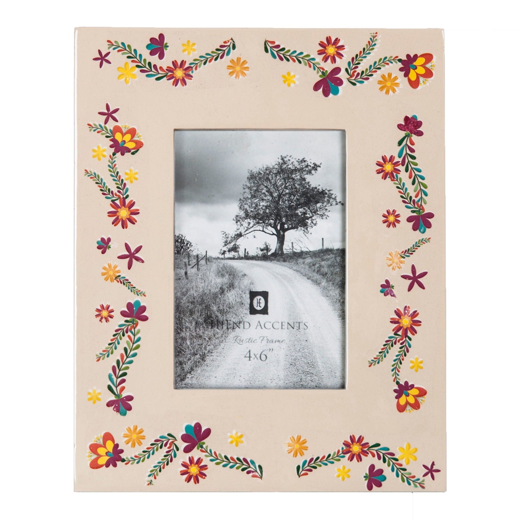 Picture Frame - 4" x 6" Mexican Floral Ceramic Picture Frame 4 Per Carton - Beige