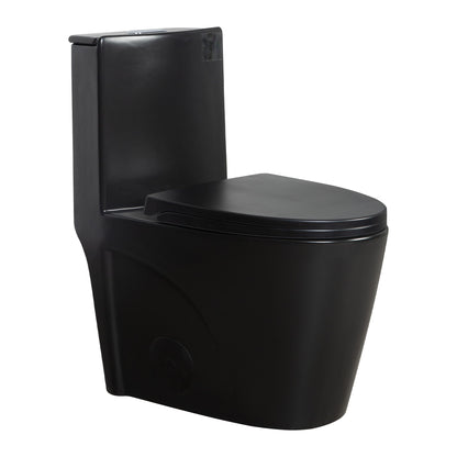 1.1 / 1.60 Gpf Dual Flush 1 Piece Toilet, Water Saving Elongated Comfort Height Floor Mounted, Soft Close Seat, 1000 Gram Map Flushing Score Toilet - Matte Black
