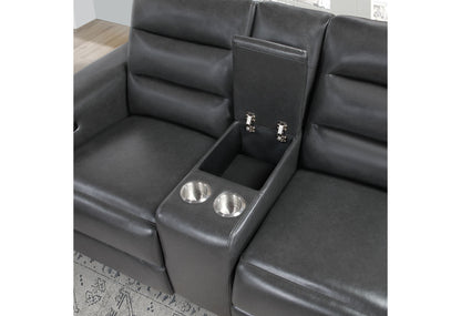 Ylime - Power Reclining Sofa With USB And Bookcase Arm LED, Power Console Reclining Loveseat With Bookcase LED - Charcoal