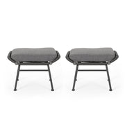 Outdoor Modern Boho Wicker Ottoman With Cushions (Set of 2)