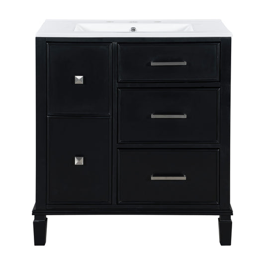 Bathroom Vanity With Ceramic Sink, Flip Out Drawer Design For Plumbing, Soft Close Drawers