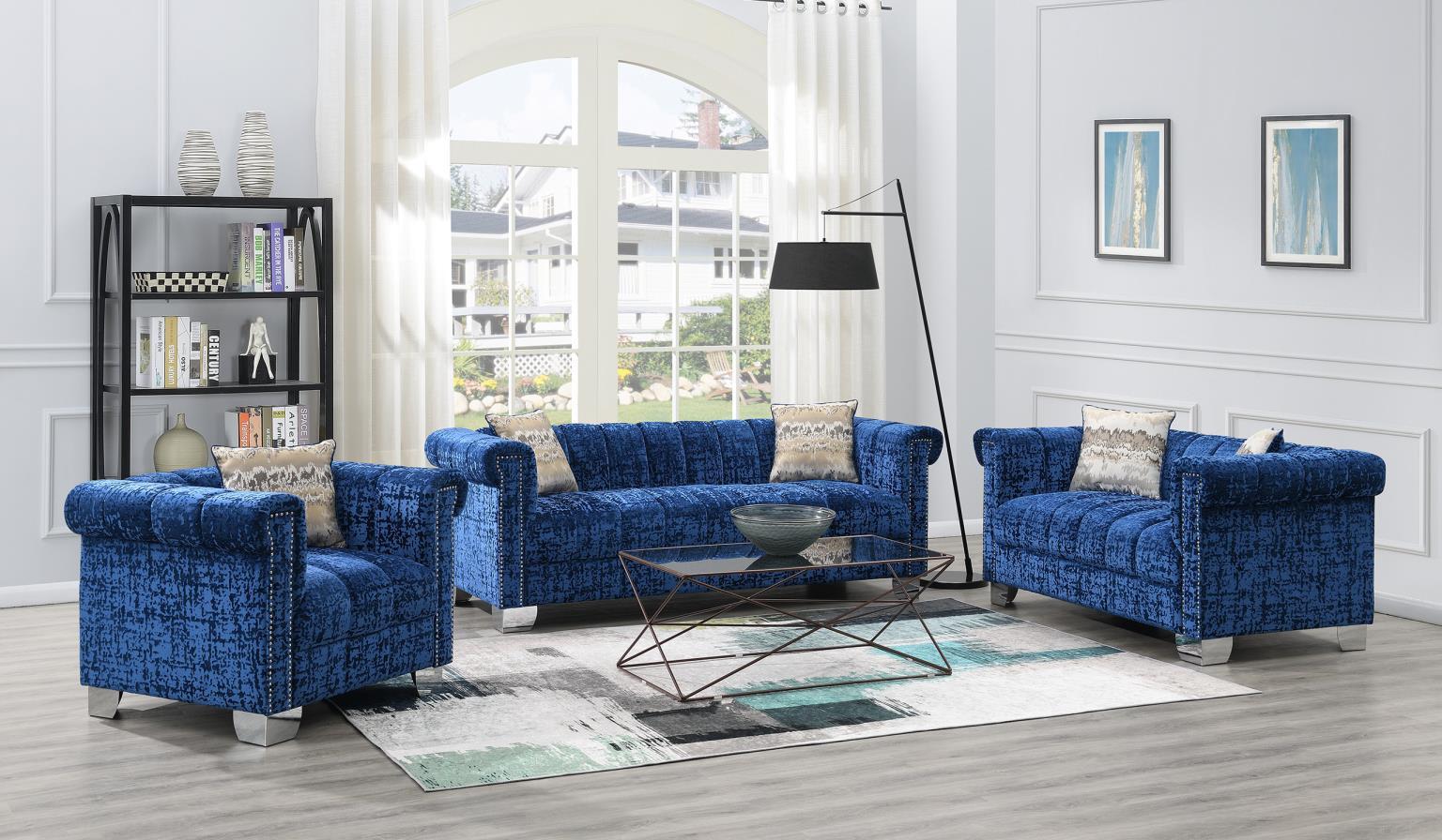 U230 - Dark Crushed Velvet Sofa - Blue