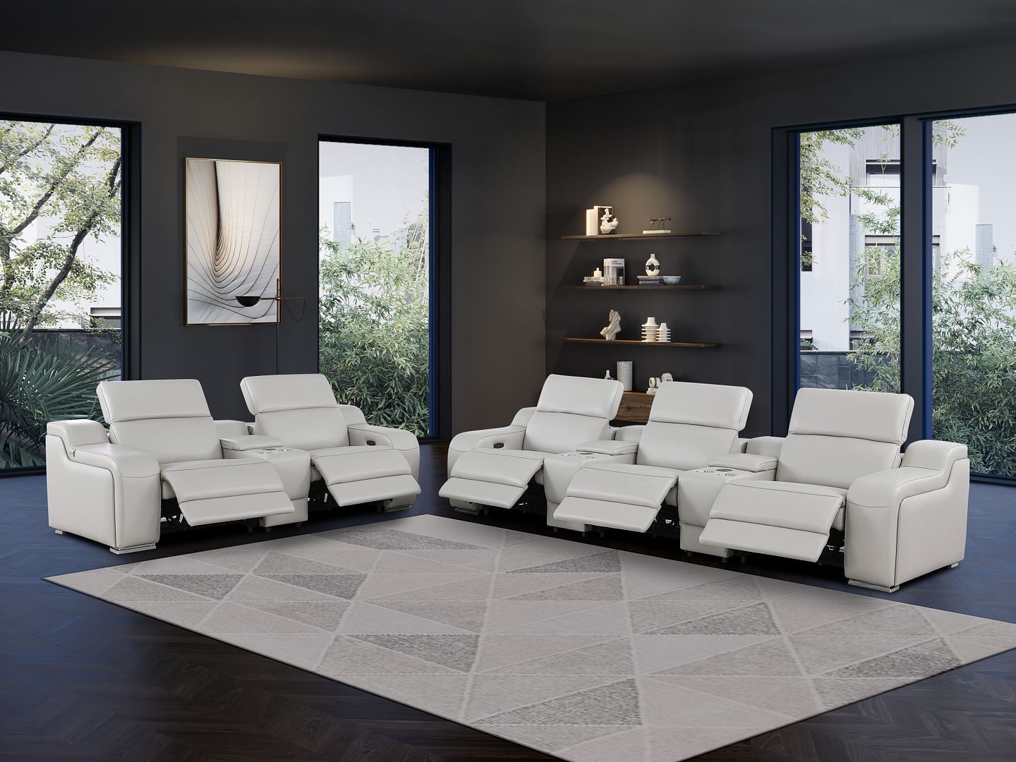 1116 - 8-Piece Modular Power Reclining Sofa, Loveseat & Chair Set In With 5 Power Recliners & Power Headrests