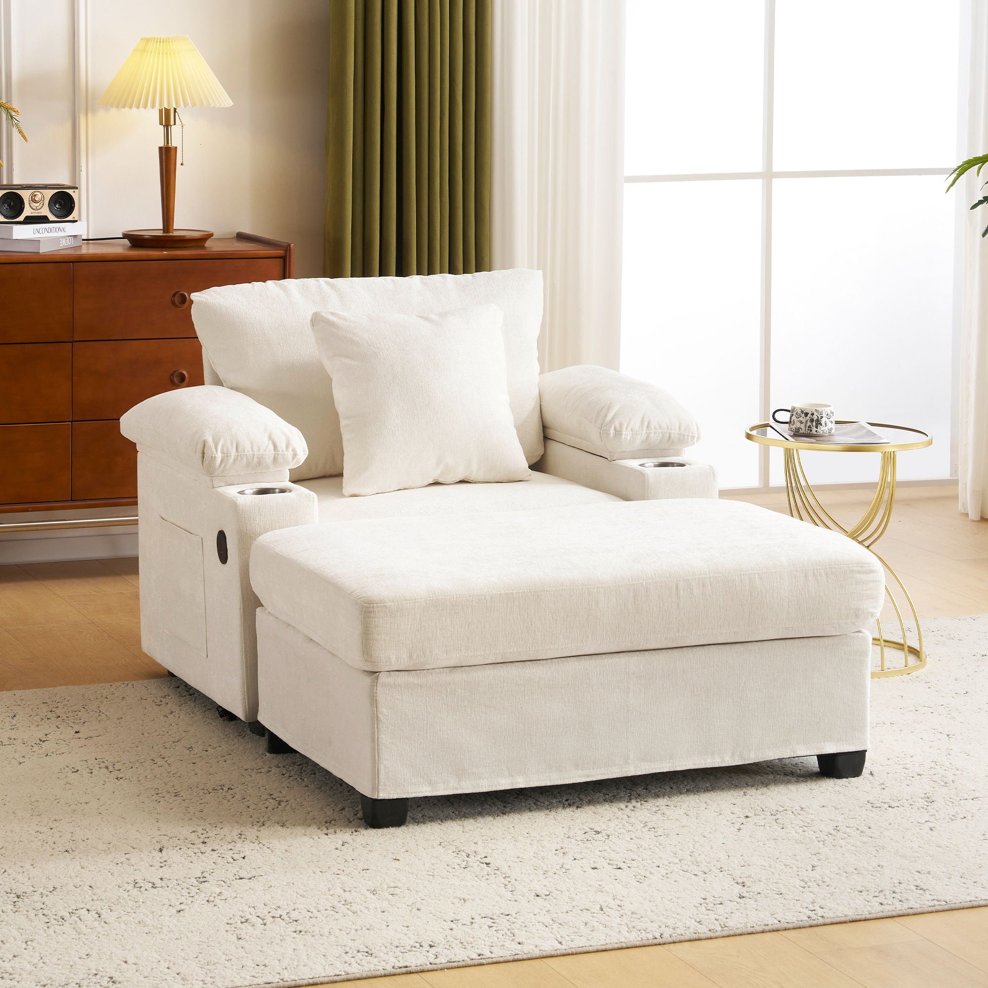 Fabric Sofa Bed With Cupholders And USB Charging Ports Chair For Living Room