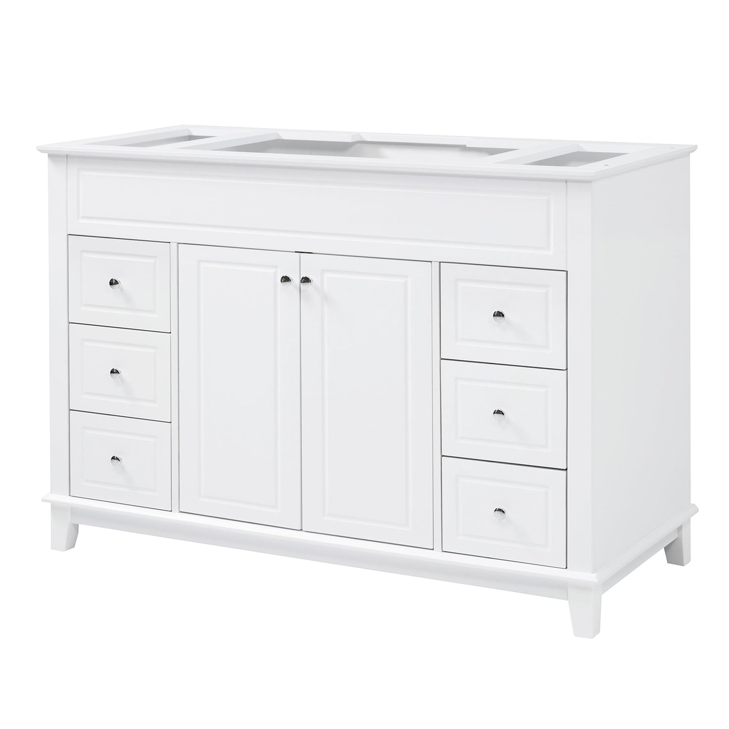 Bathroom Vanity Cabinet Only, 6 Soft Close Drawers & Double Doors With 2 Tier Shelves - White