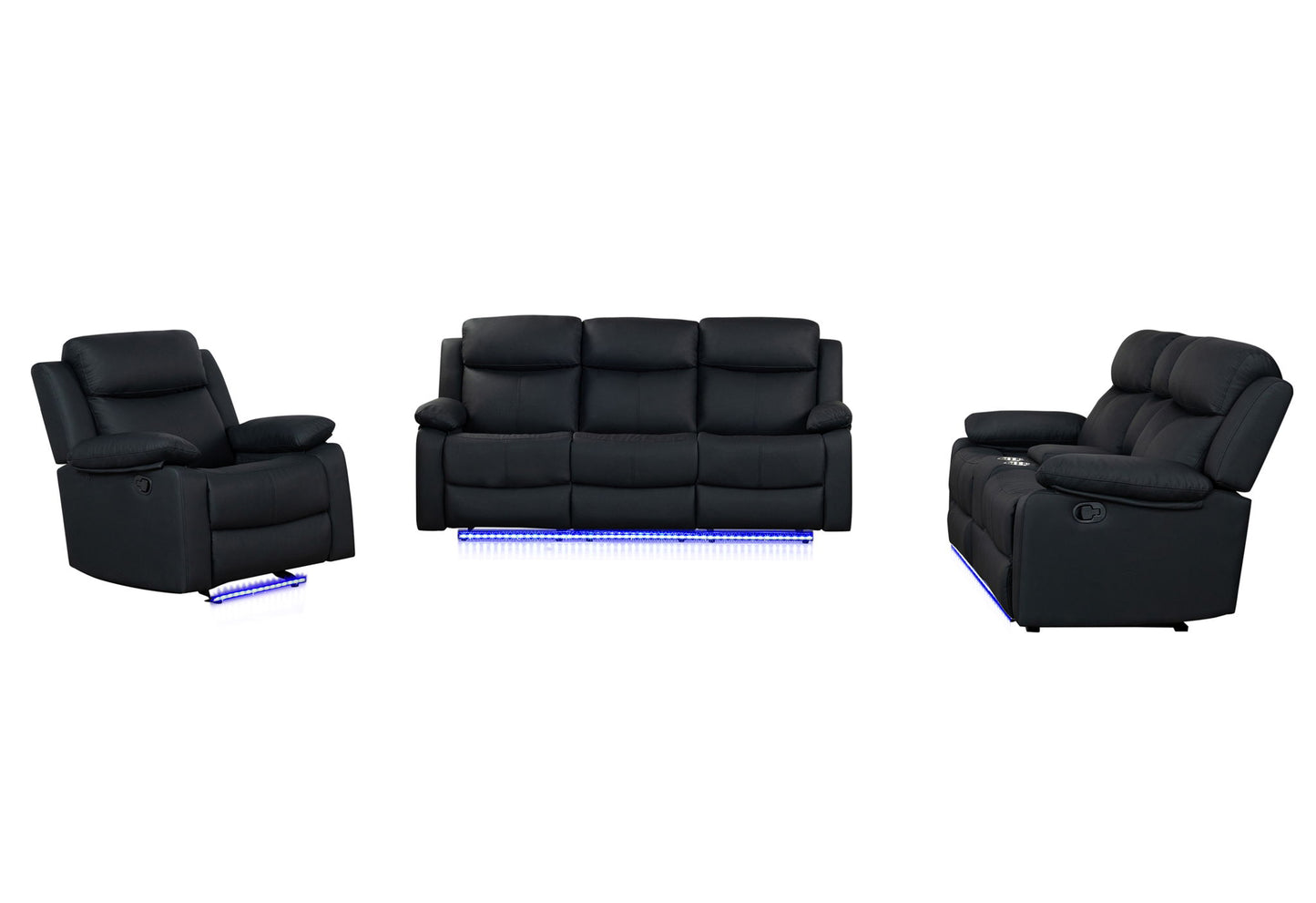 U6026 - 3 Piece Living Room Set (Reclining Sofa, Console Reclining Loveseat, Glider Recliner) - Black