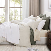100% French Flax Linen - Queen Railroad Stripe Duvet Cover Set (Set of 3) - Natural