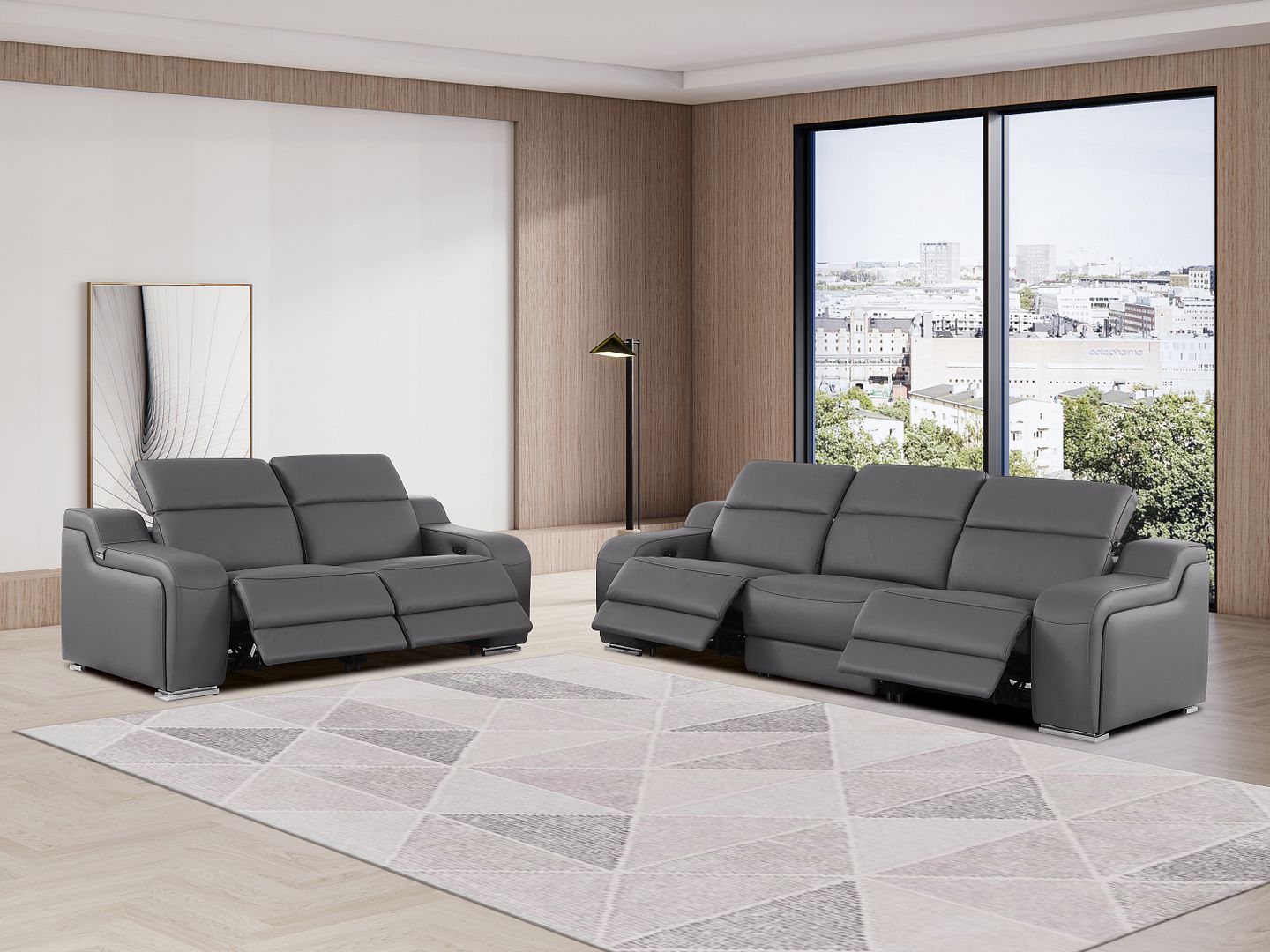 1116 - 5-Piece Modular Power Reclining Sofa And Loveseat Set In With 4 Power Recliners & Power Headrests
