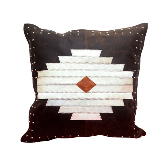 Genuine Leather - Leather & Hide Aztec Throw Pillow - Dark Brown