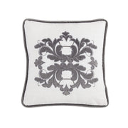 Madison - Velvet Embroidered White Square Pillow - White / Gray