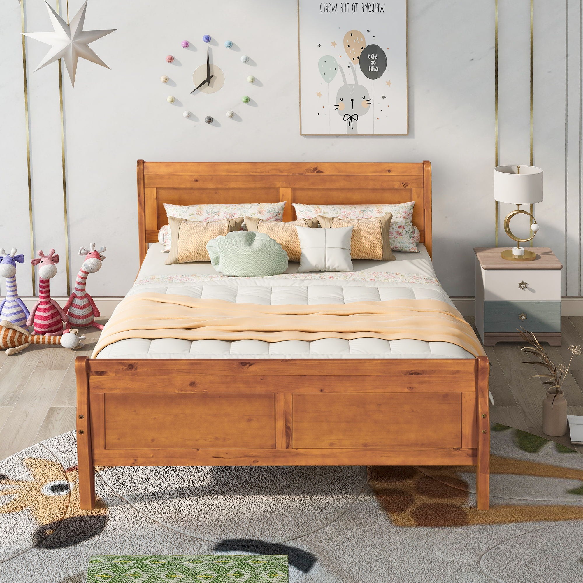 Platform Bed Frame Mattress Foundation Sleigh Bed With Headboard / Footboard / Wood Slat Suppor