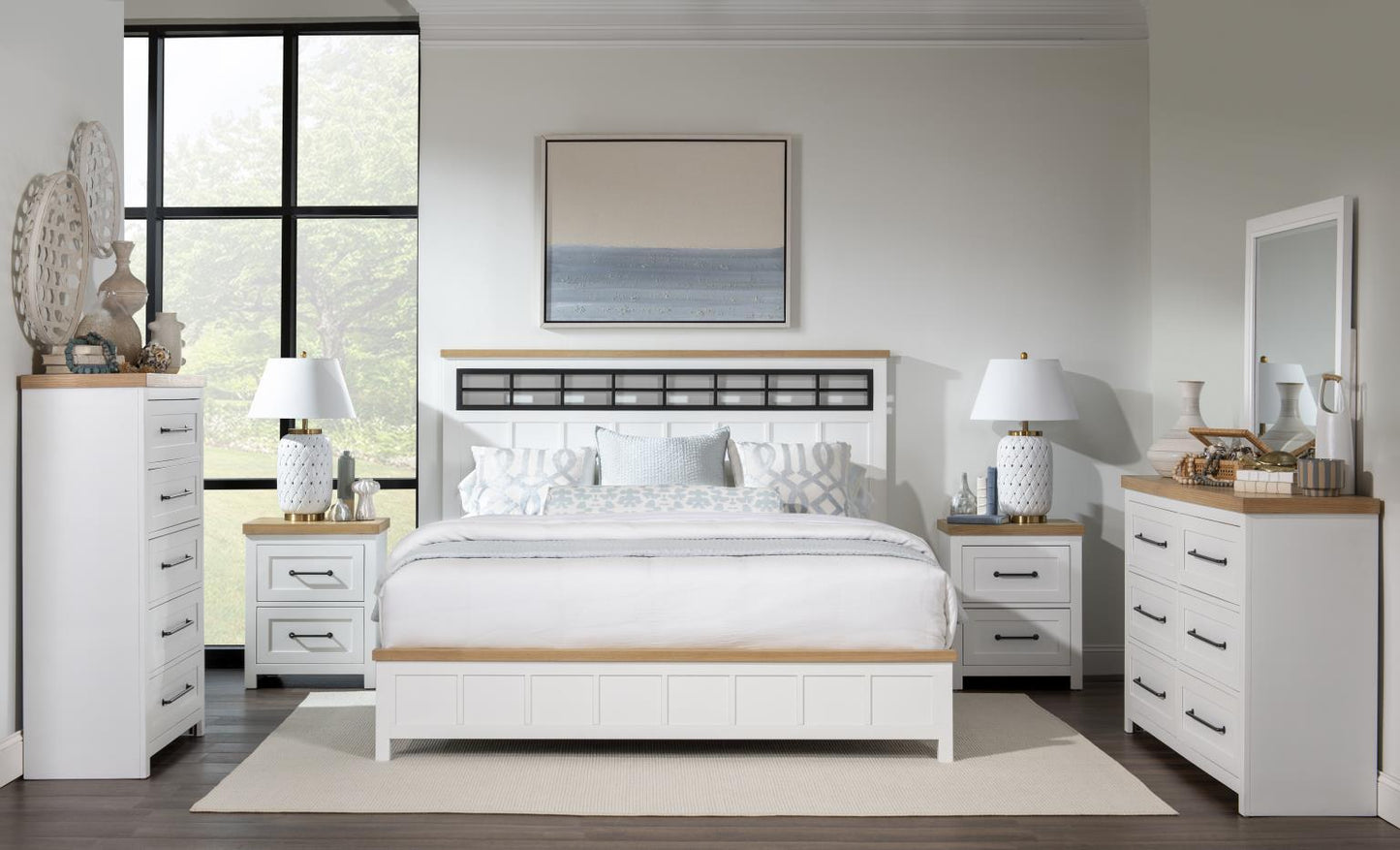 Horizons - 2 Drawers Nightstand - Pure White / Natural Oak