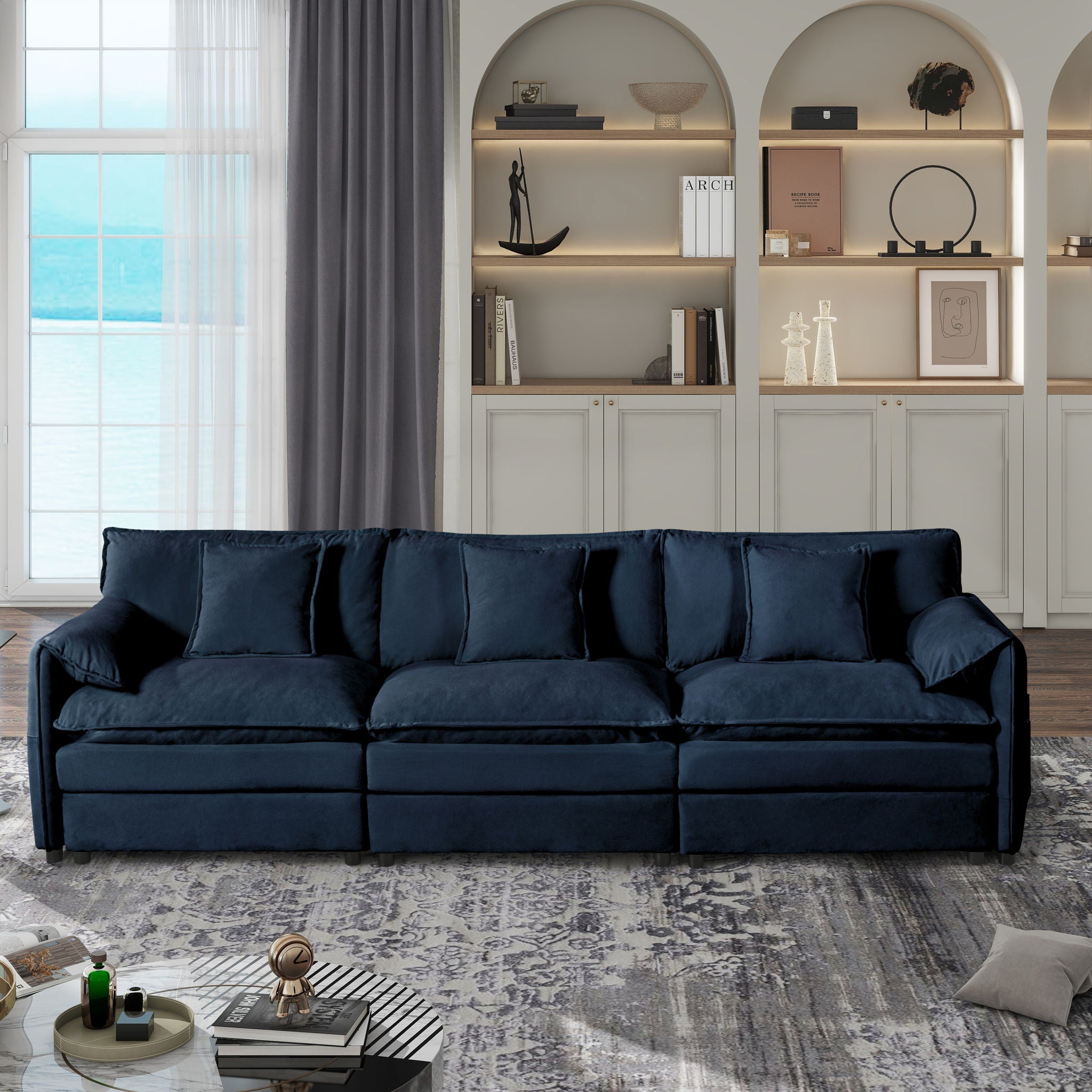 Modern Oversized Deep Seat Sectional Sofa With Pillows